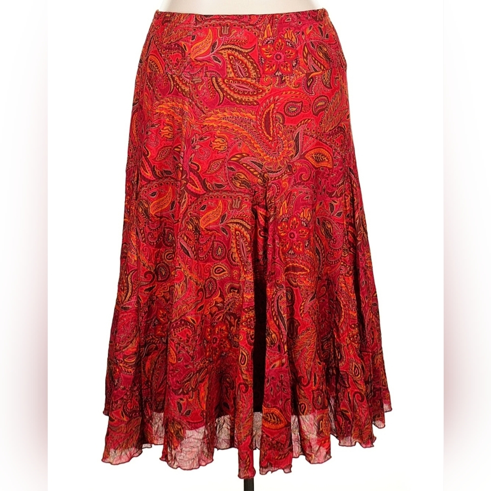 Coldwater Creek Asymmetrical Paisley Skirt - Red - Picture 2 of 3